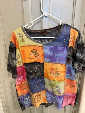 Rising International Patchwork Tie-Dye Scoop Neck Top - Multicolor